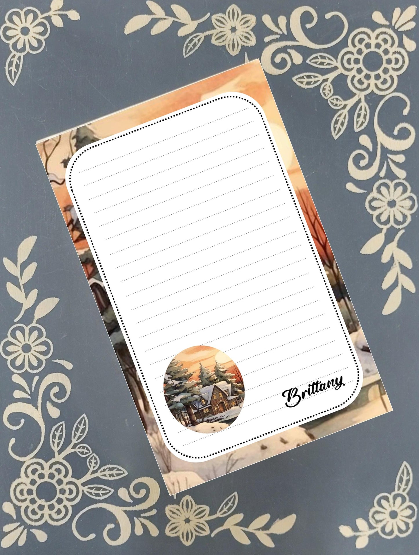 Personalized Winter Cabin, Christmas, Winter, Holiday, Notepad Stationery
