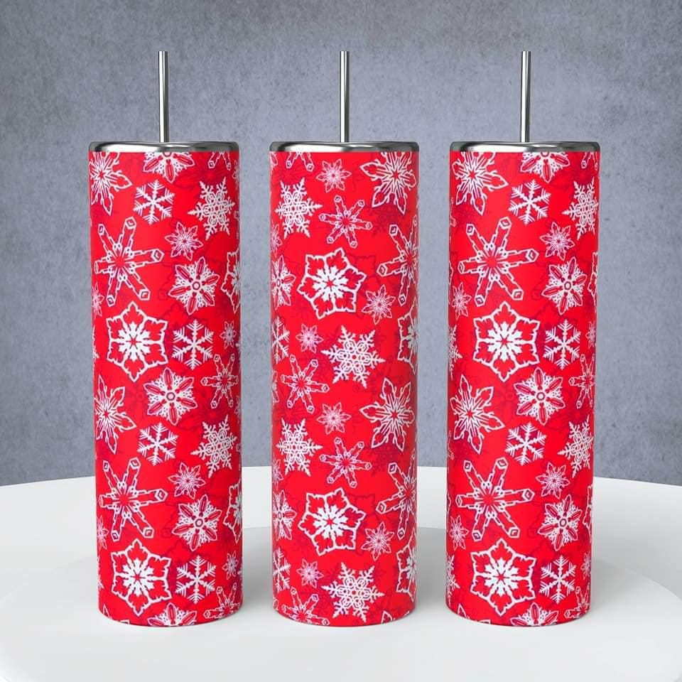 Snowflakes, Red, Mug or Tumbler