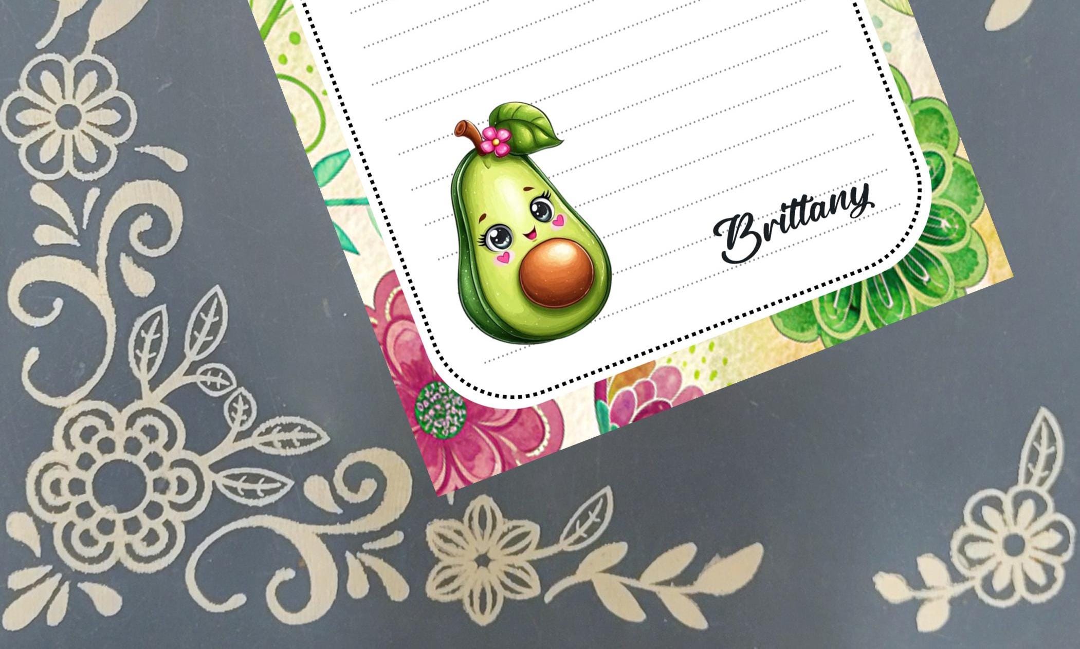 Personalized Avocado, Kawaii, Notepad Stationery
