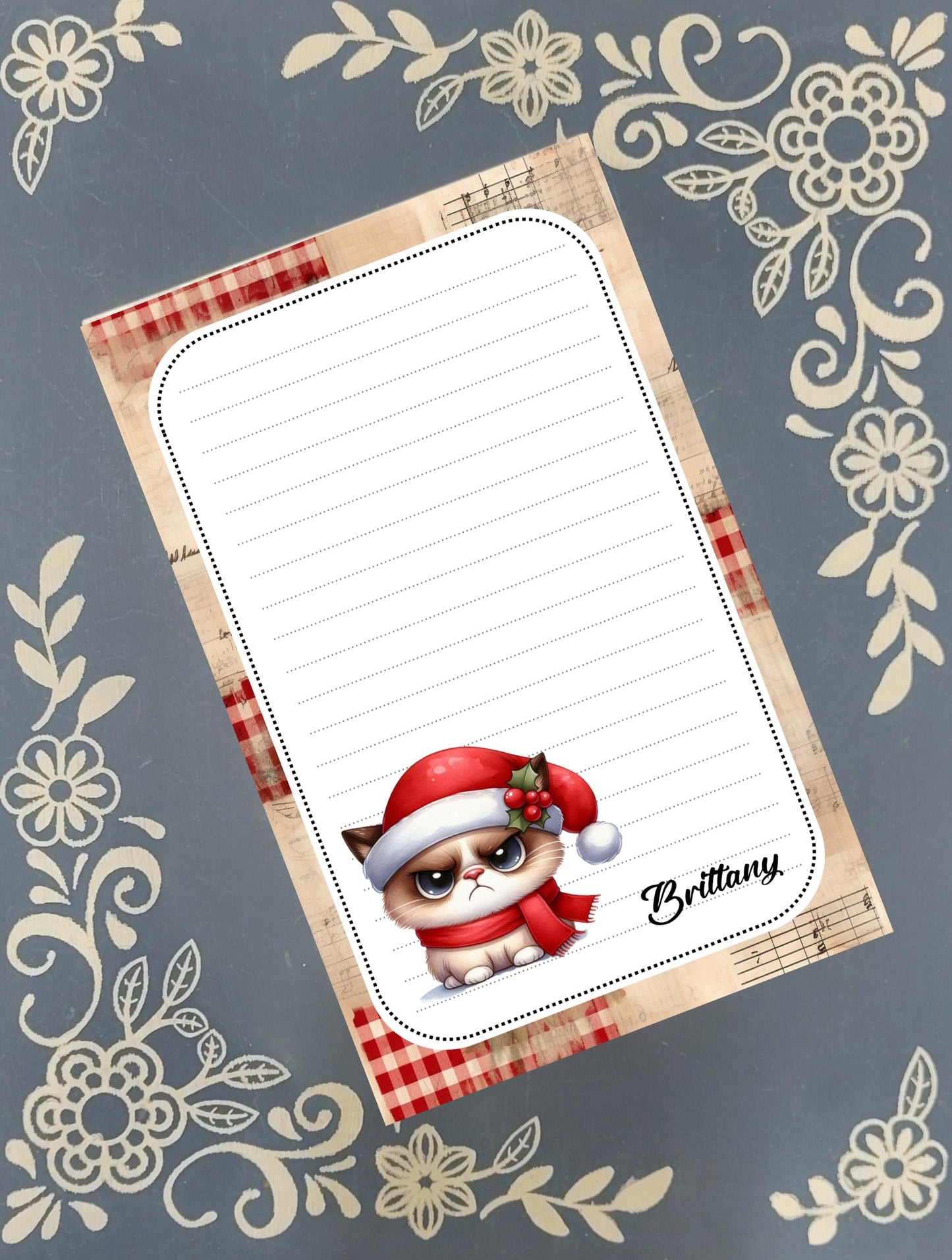 Personalized Grumpy Cat Christmas, Winter, Holiday, Notepad Stationery