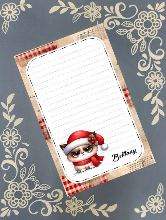 Personalized Grumpy Cat Christmas, Winter, Holiday, Notepad Stationery