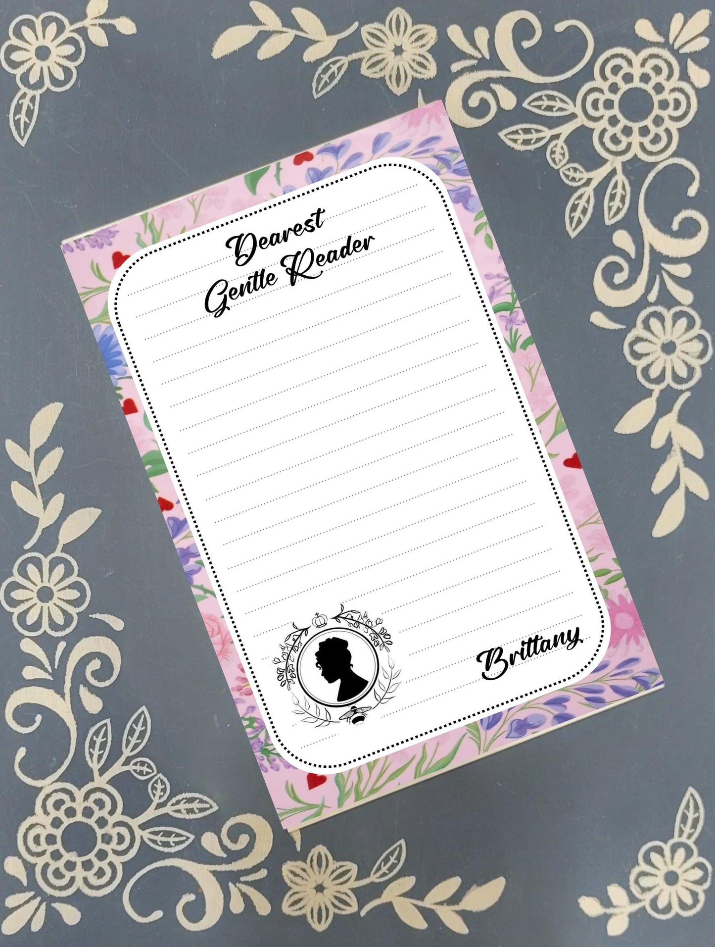 Personalized Dearest Gentle Reader, pink, Notepad Stationery