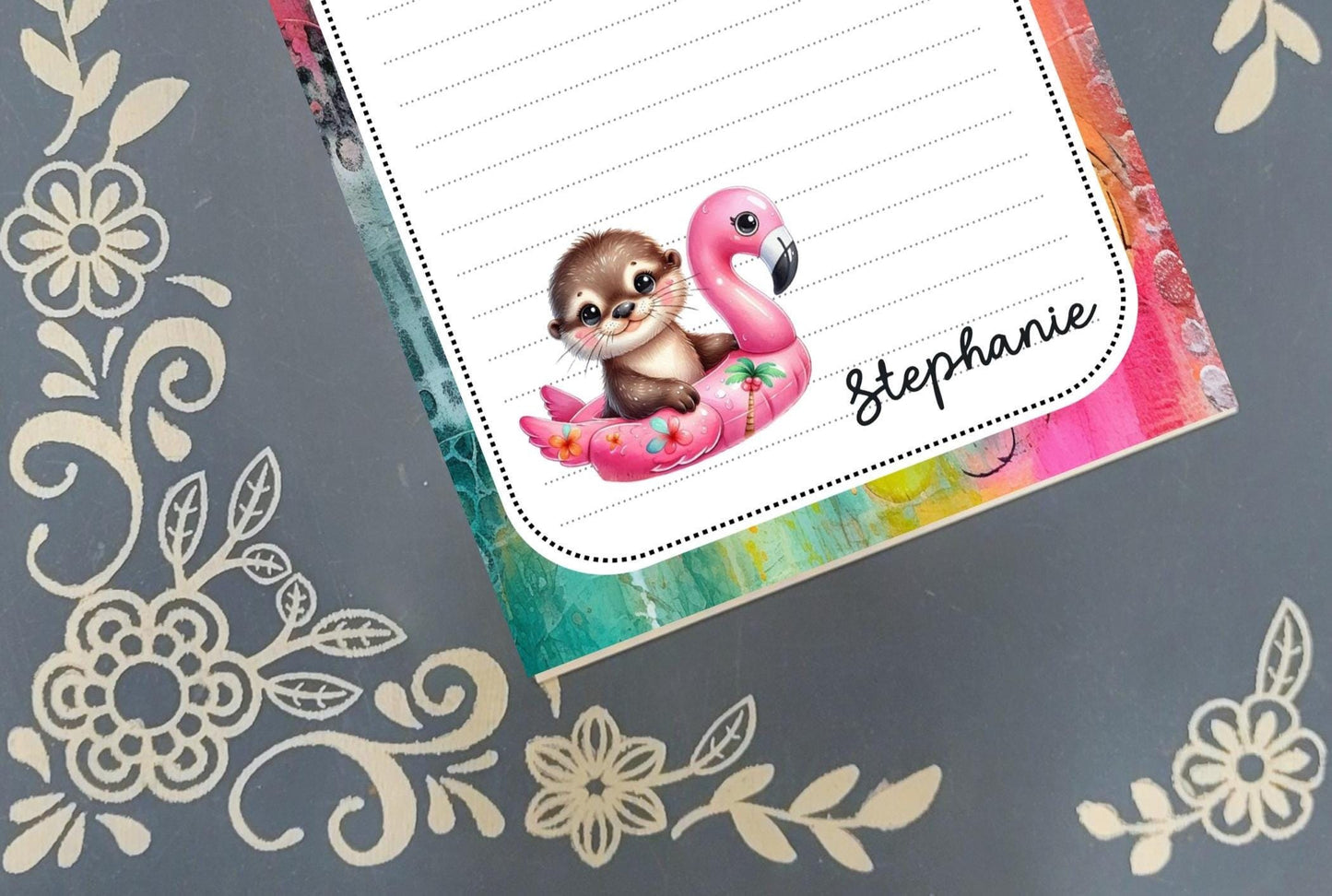 Personalized Otter on a flamingo float, Things I Otter Do, Notepad Stationery