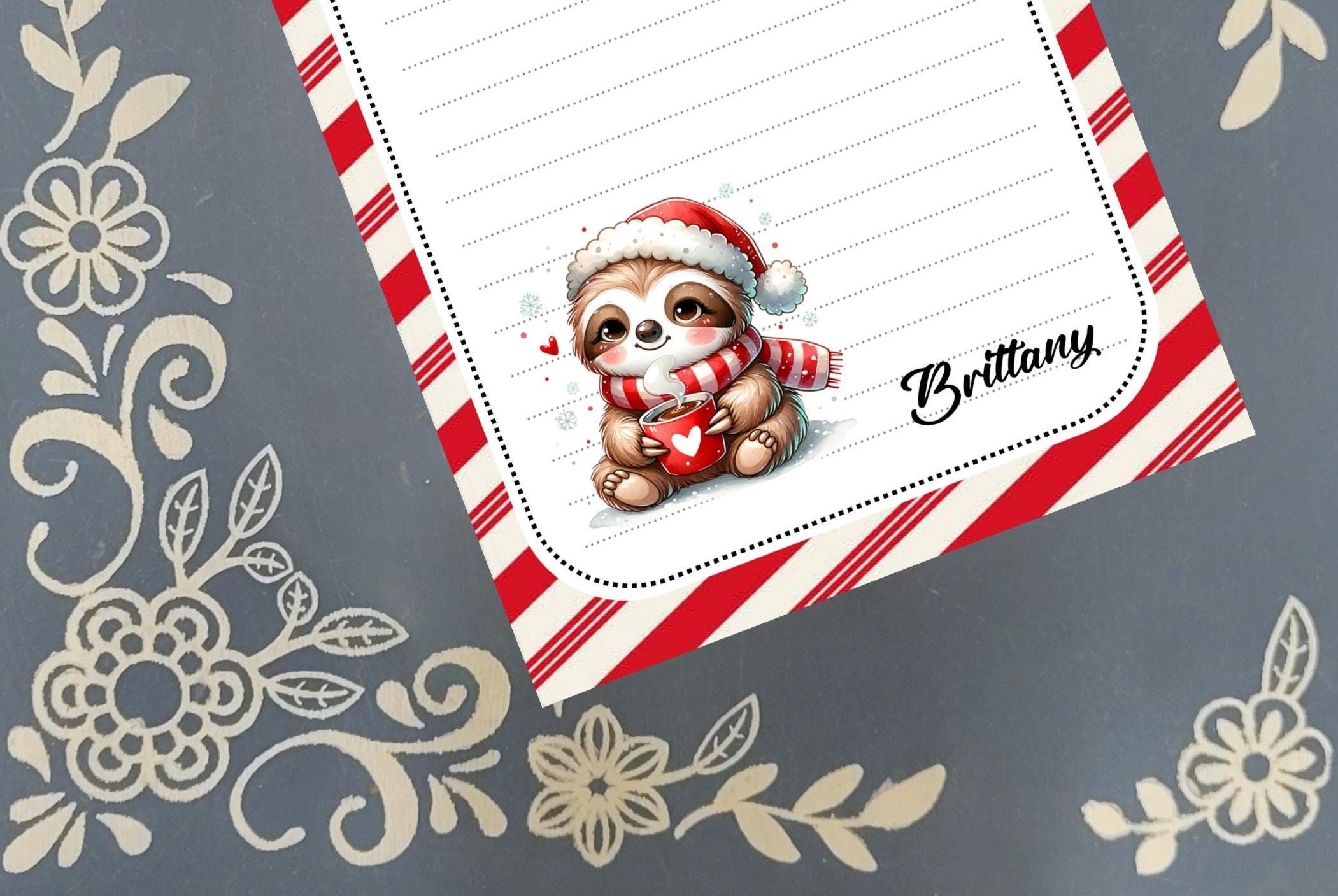 Personalized Christmas Sloth with heart mug, Christmas, Holiday, Notepad Stationery
