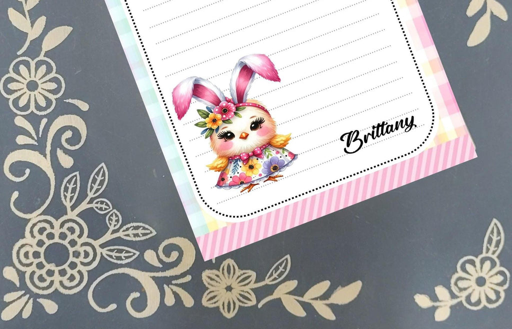 Personalized Easter Chick with Bunny Ears, Notepad Stationery