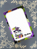 Personalized Boo, Ghost in a Witch Hat with a Potion Bottle, Halloween Flowers, Notepad Stationery