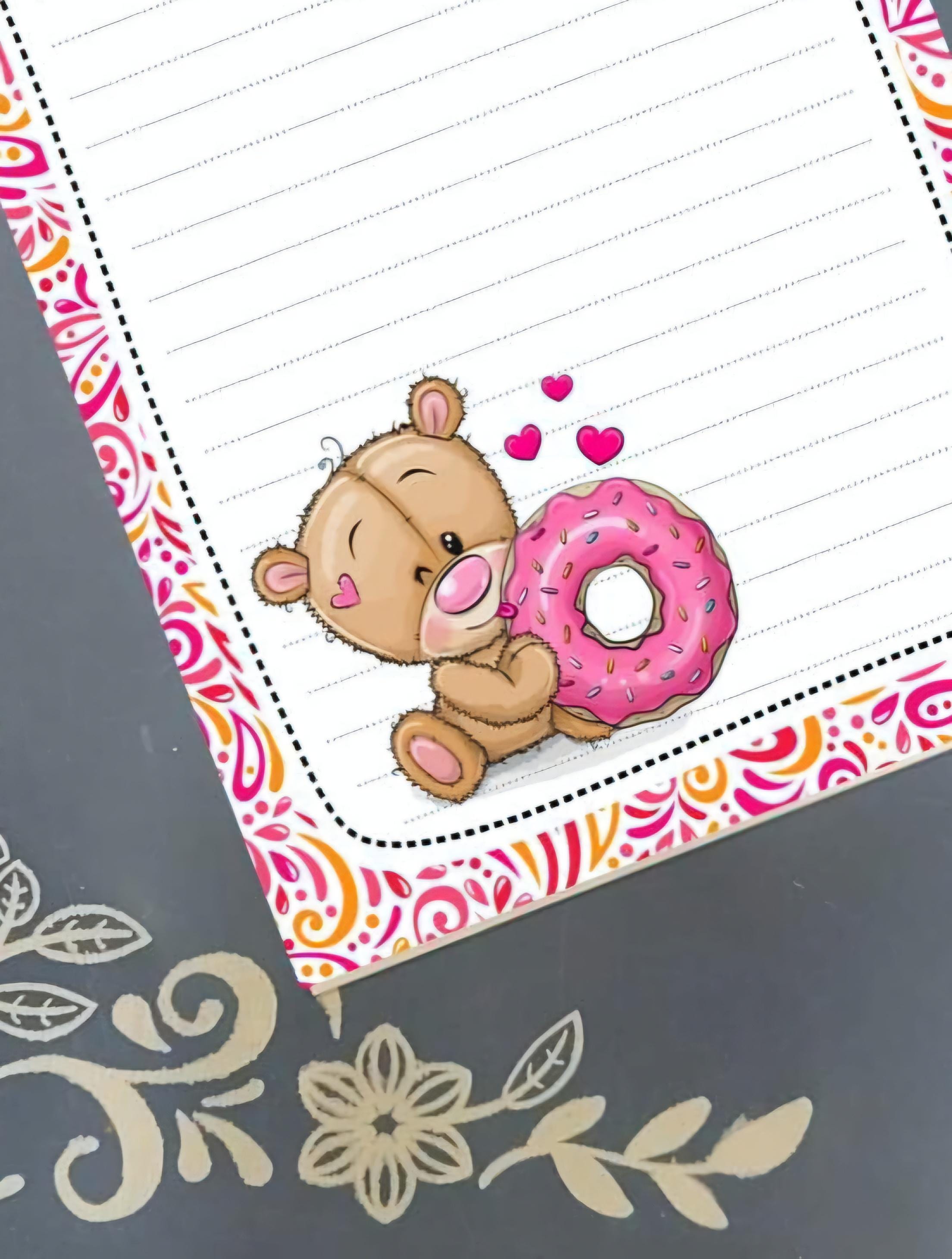 Personalized Bear Loves Donuts Notepad Stationery