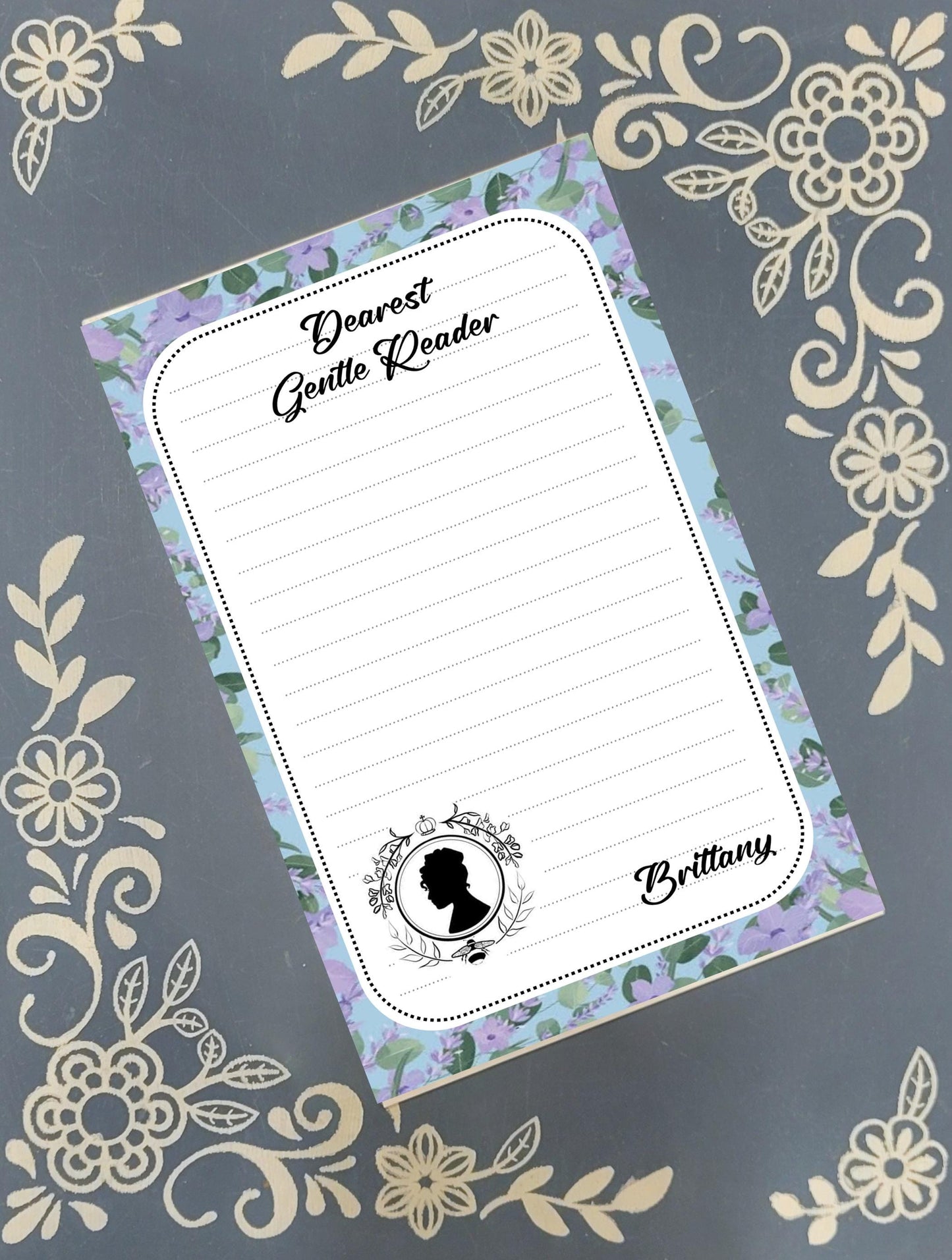 Personalized Dearest Gentle Reader, blue, Notepad Stationery
