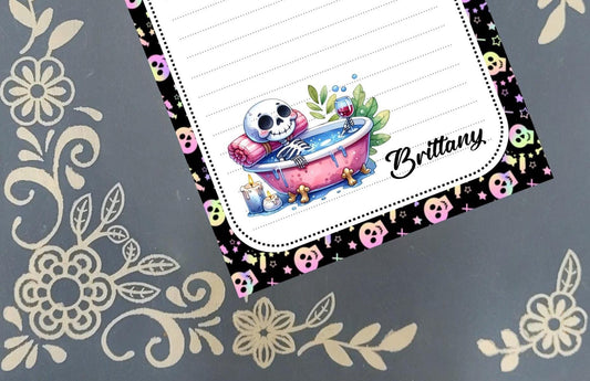 Personalized Skeleton in the Bath drinking Wine, Halloween, Notepad Stationery
