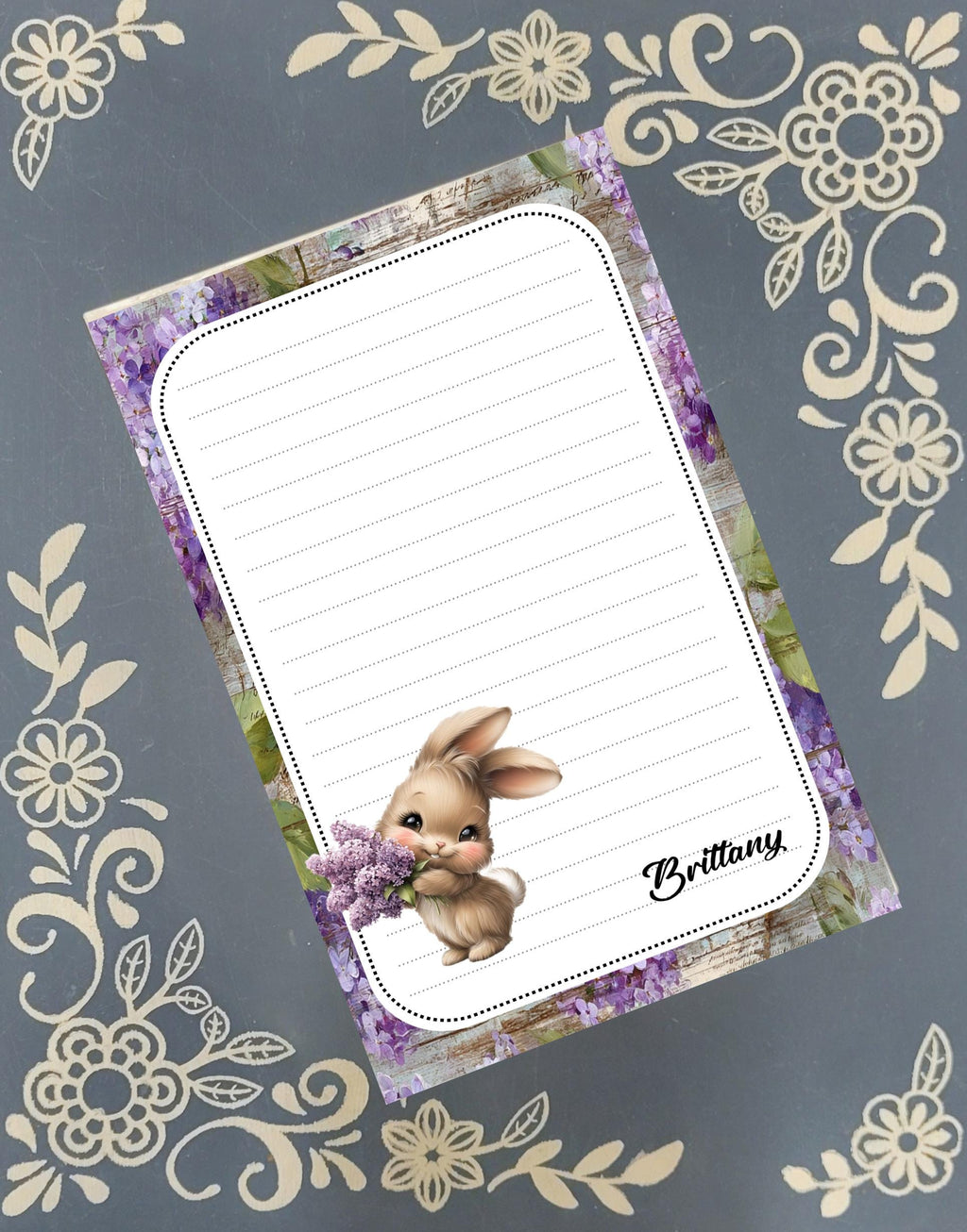 Personalized Bunny with Lilac, Notepad Stationery