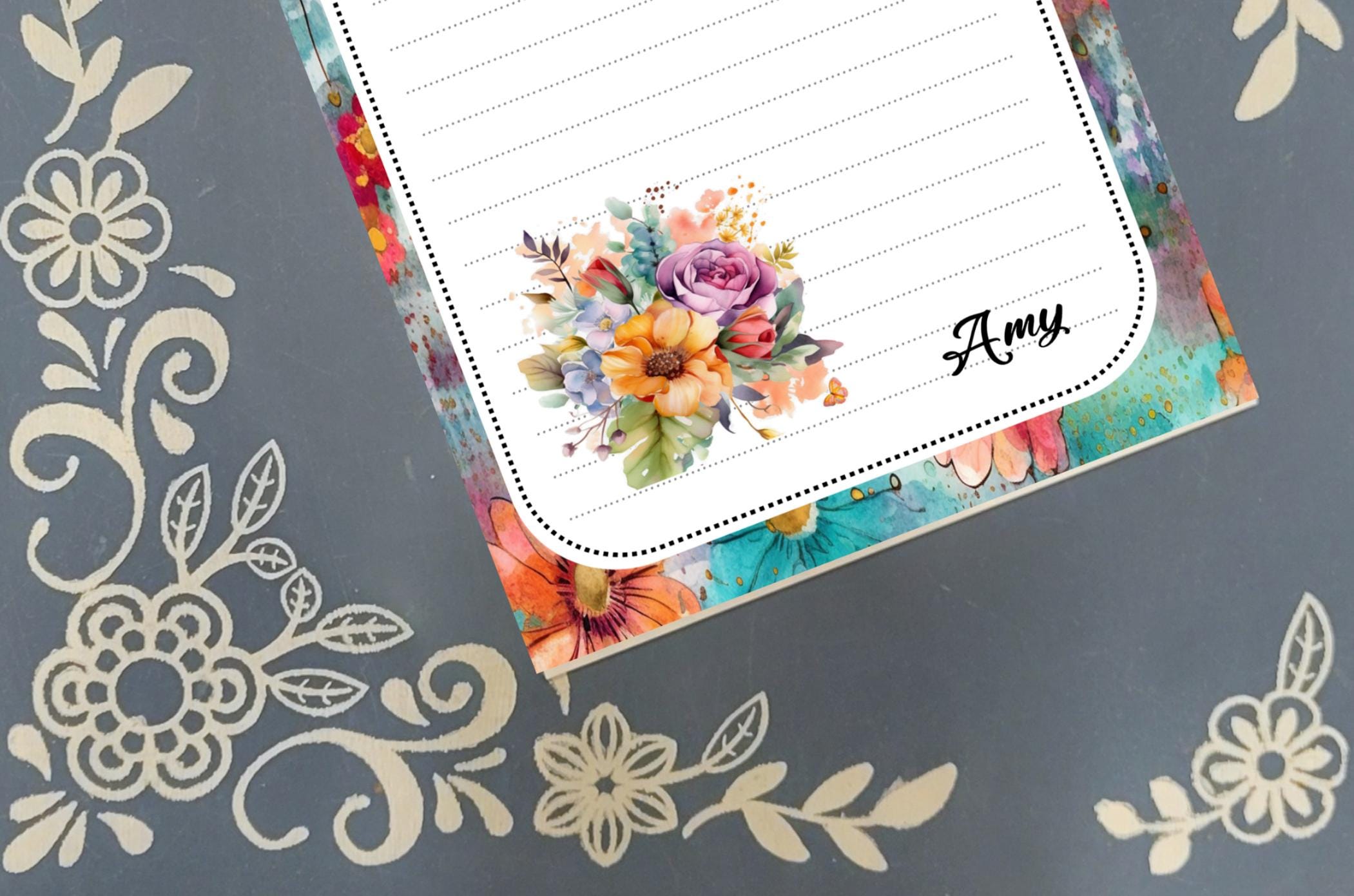 Personalized Flowers Notepad Stationery