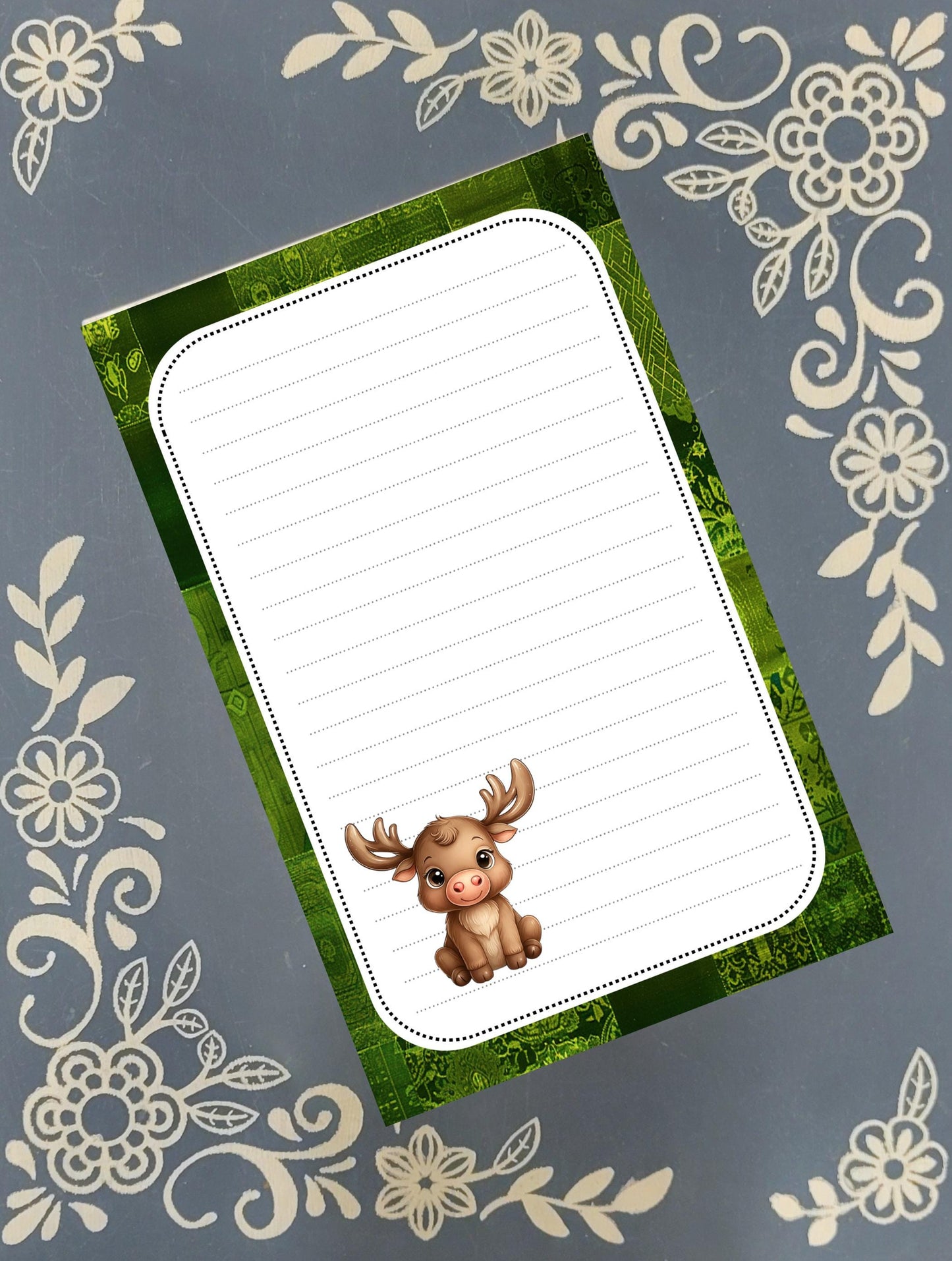 Personalized Moose, Green background, Notepad Stationery