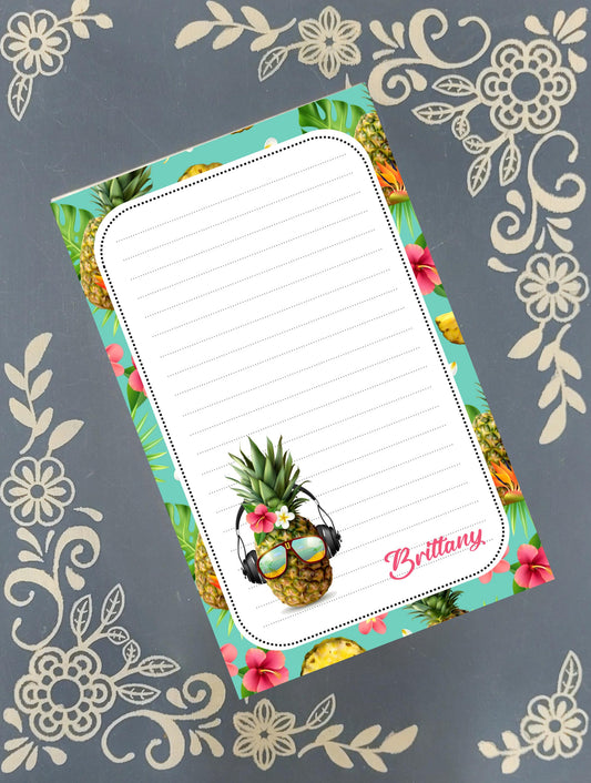 Personalized Pineapple 2, with headphones, Notepad Stationery