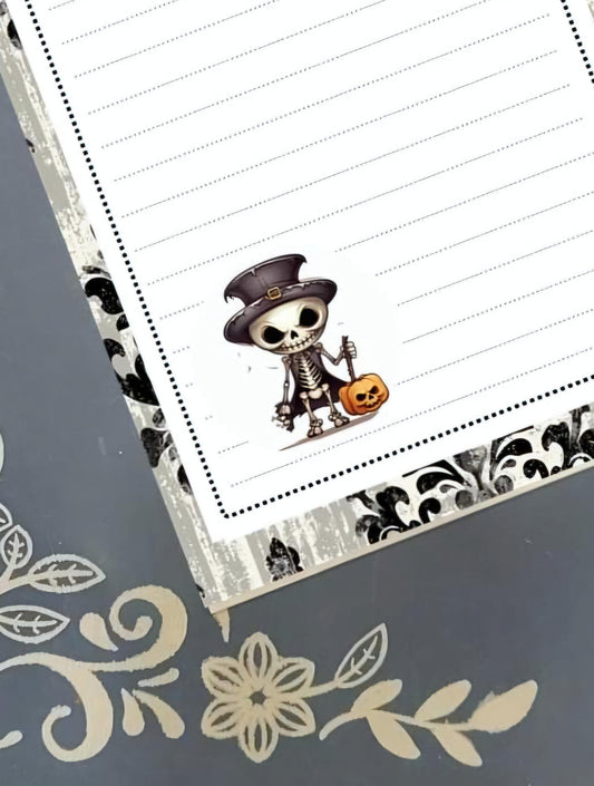 Personalized Skeleton in a Top Hat, Halloween, Notepad Stationery