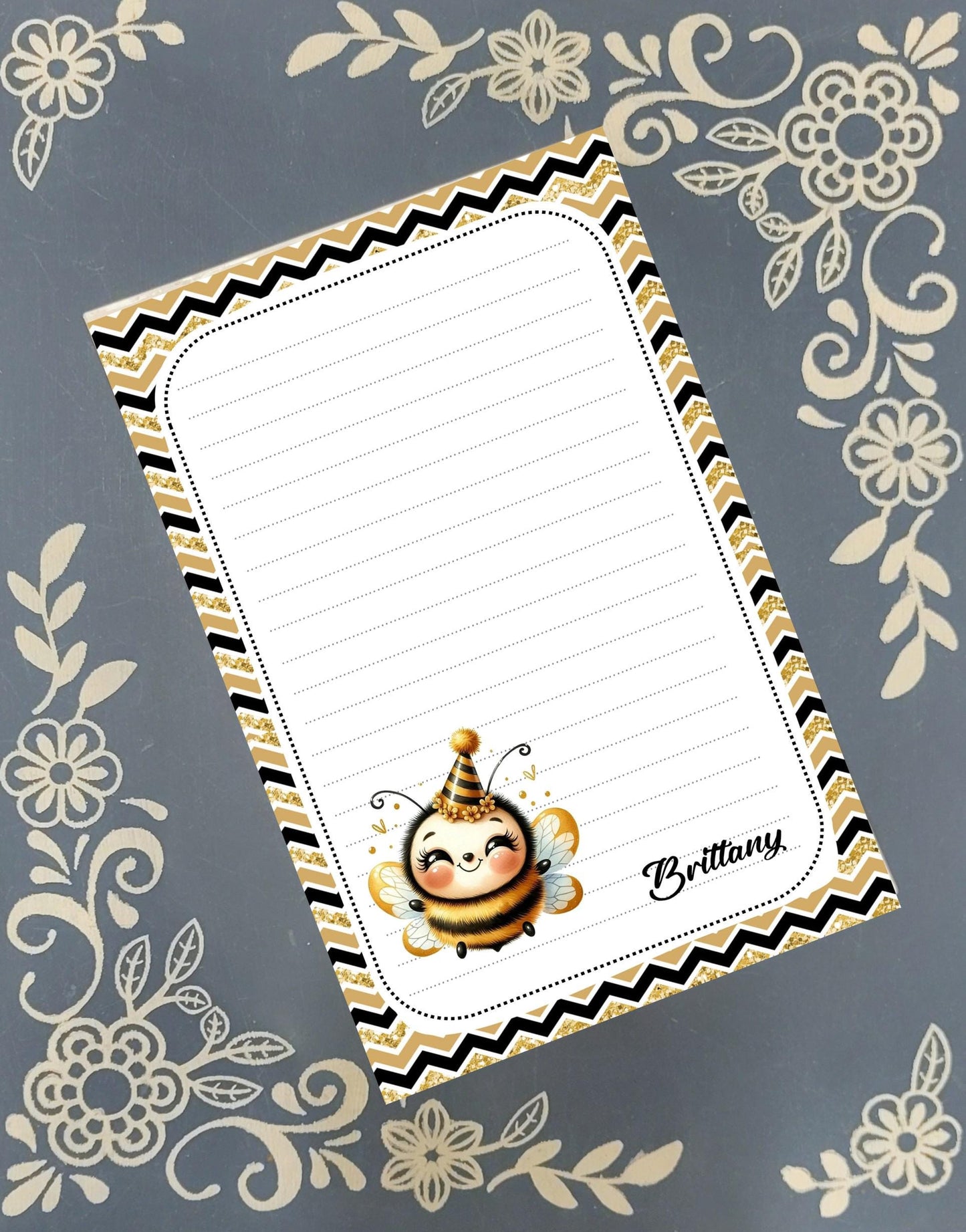 Personalized Happy New Year, Adorable Bee, Notepad Stationery
