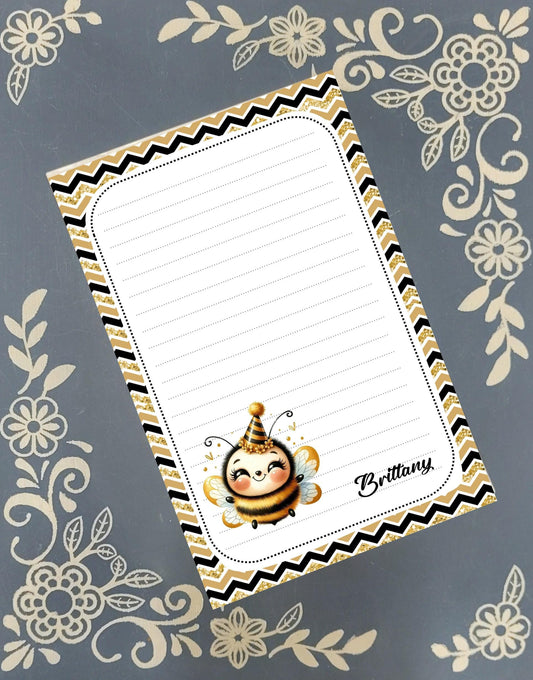 Personalized Happy New Year, Adorable Bee, Notepad Stationery