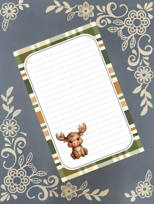Personalized Moose, Brown & Green Plaid, Winter, Notepad Stationery