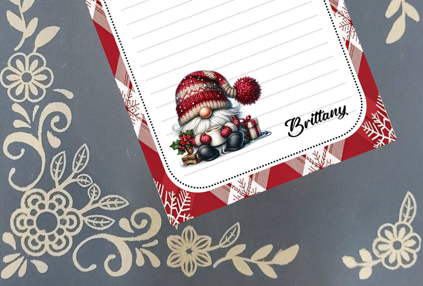 Personalized Winter Gnome 02 with mug, Christmas, Winter, Holiday, Notepad Stationery