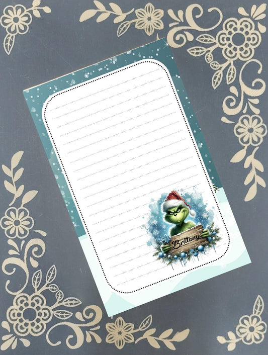 Personalized Grinch Notepad | Custom Holiday Shopping List