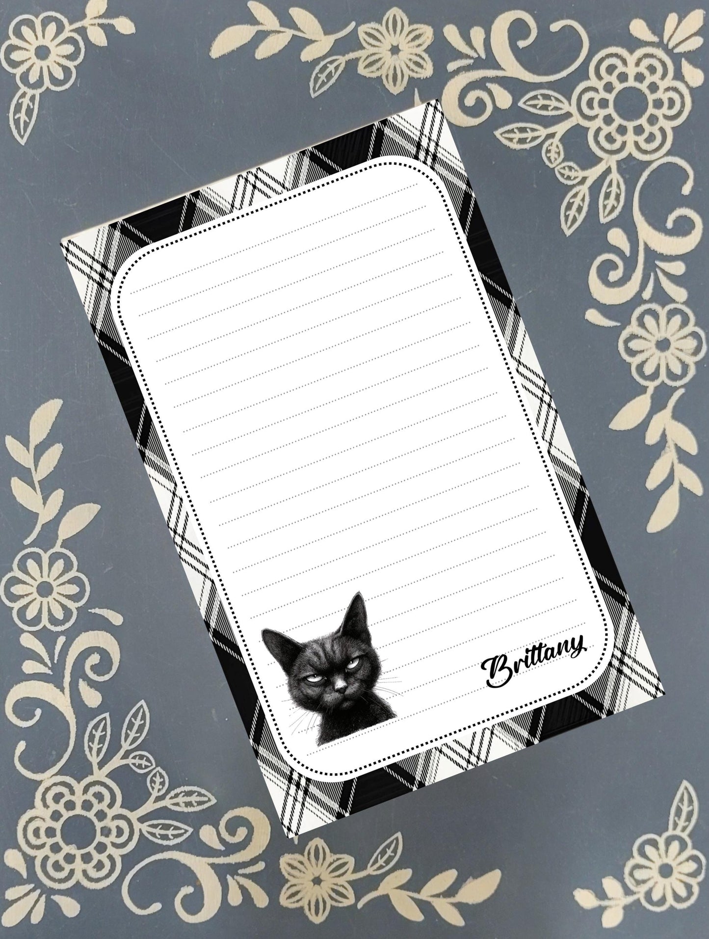 Personalized Grumpy Cat, Black Cat, Notepad Stationery