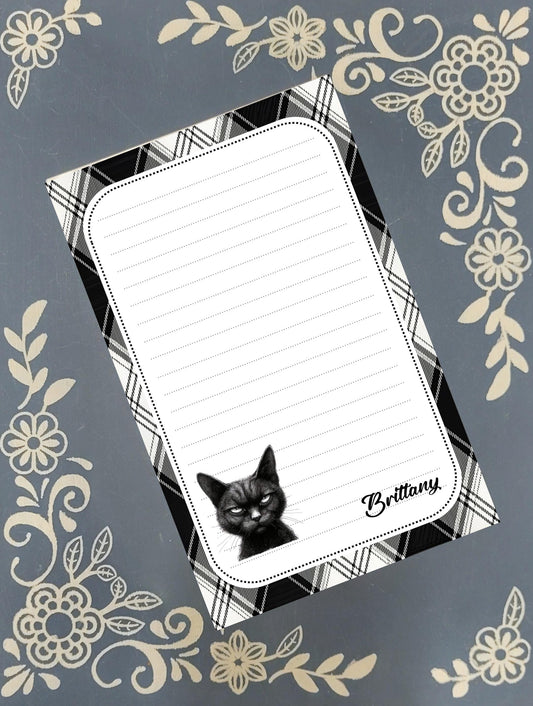 Personalized Grumpy Cat, Black Cat, Notepad Stationery