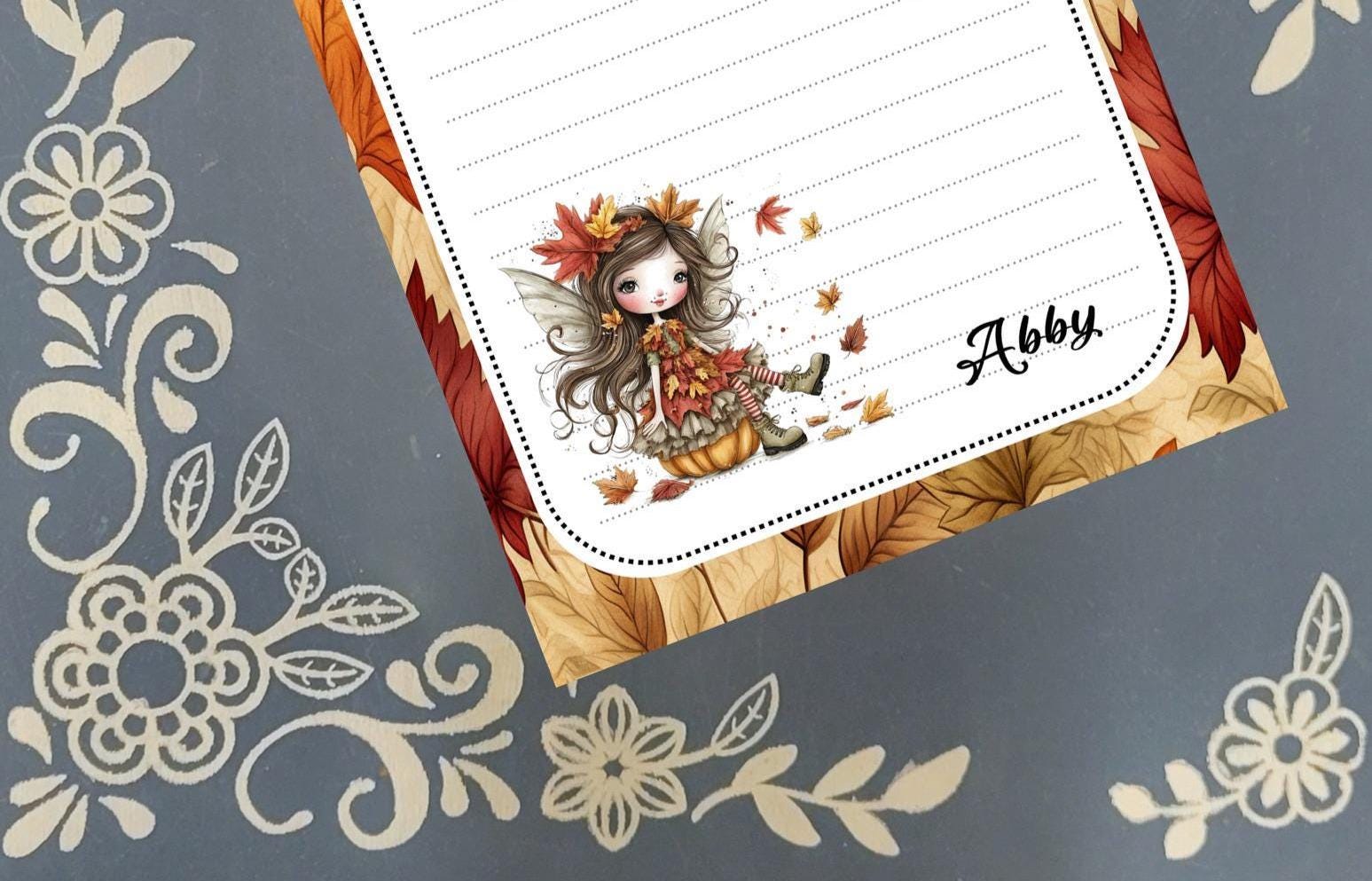 Personalized Fairy 2, Fall Autumn, Notepad Stationery