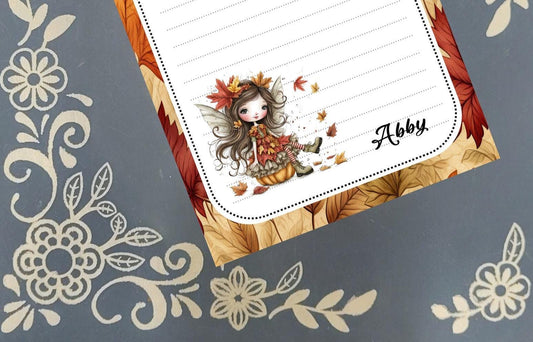 Personalized Fairy 2, Fall Autumn, Notepad Stationery