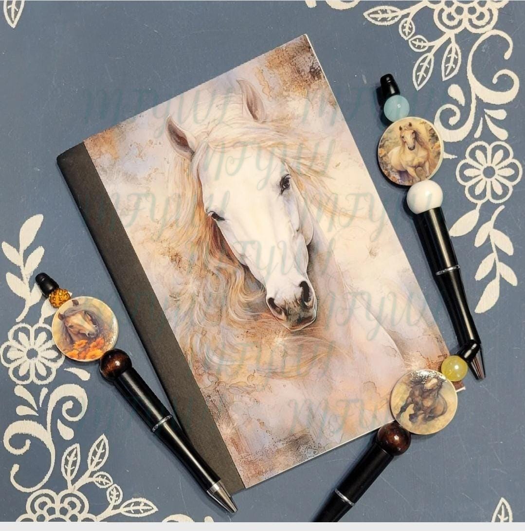 Horse, white, Covered Notebook