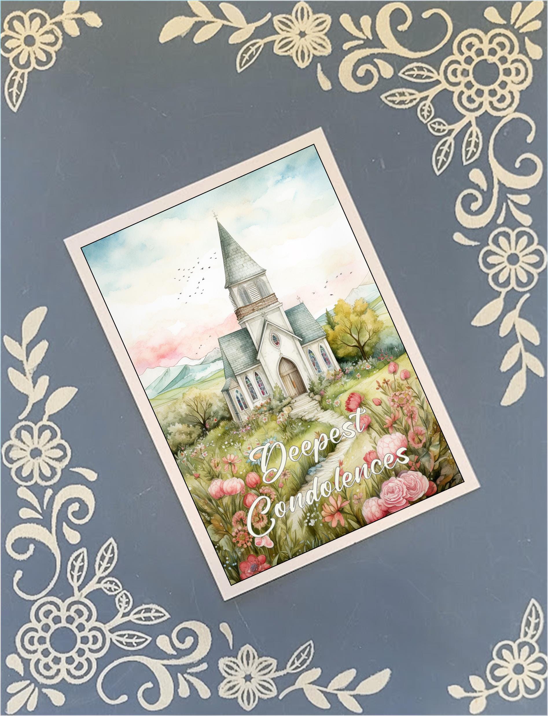 Deepest Condolences, Churches, Greeting Card Bundle, 5x7 with Envelopes