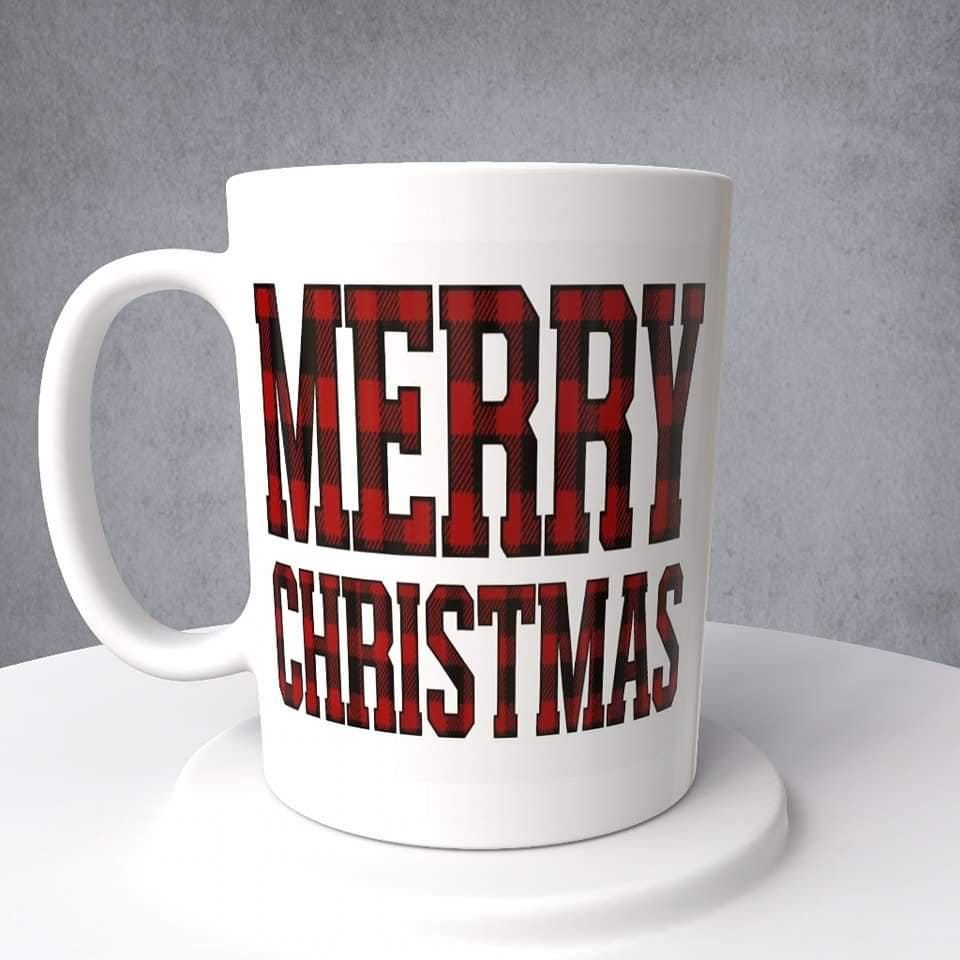 Merry Christmas, Red Buffalo Plaid, Christmas, Mug or Tumbler