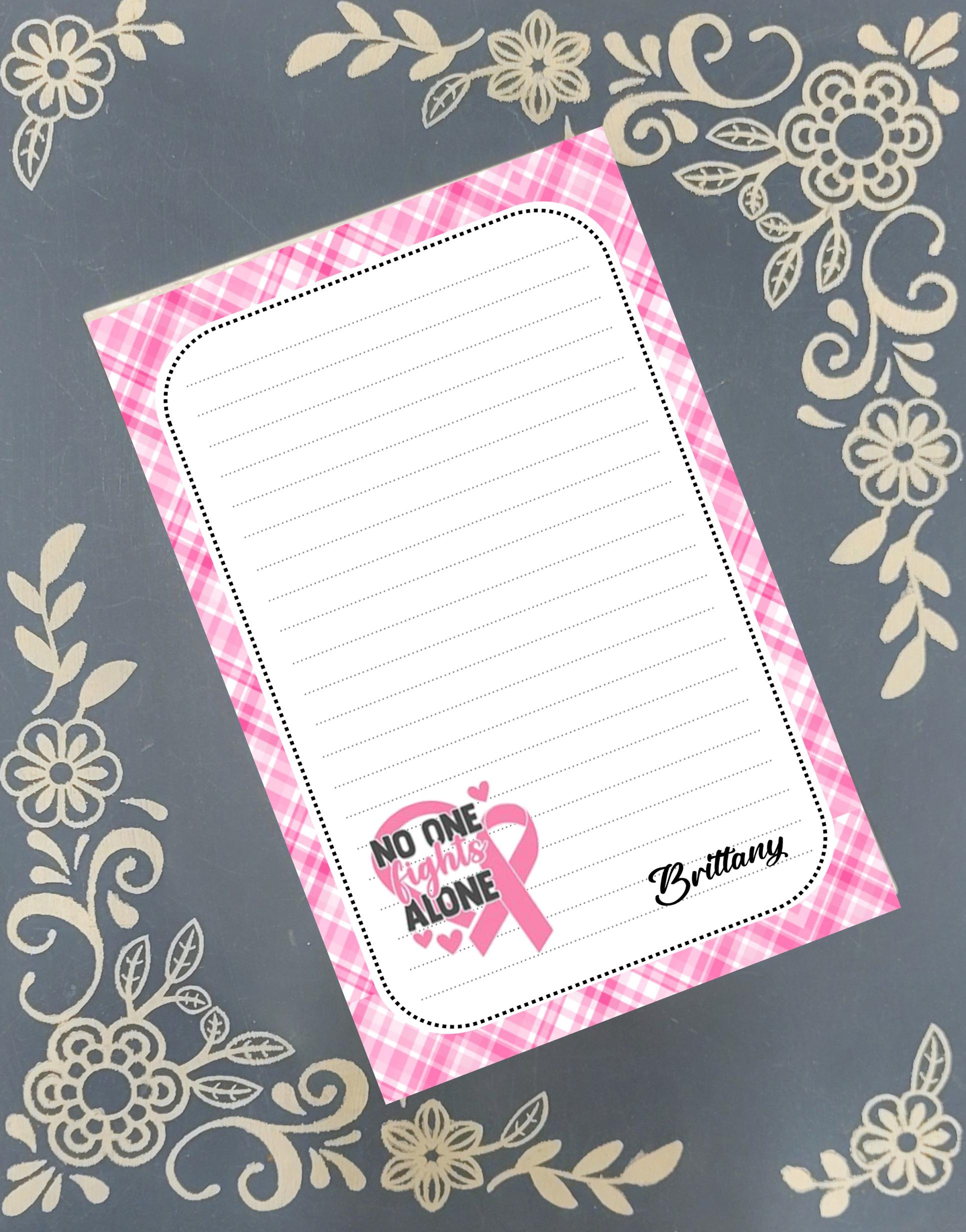 Personalized Cancer Awareness, October Pink, Notepad Stationery