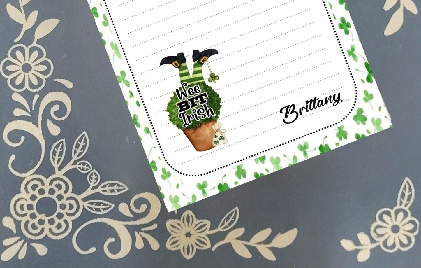 Personalized St. Patrick's Day, Wee Bit Irish, Clover, Notepad Stationery