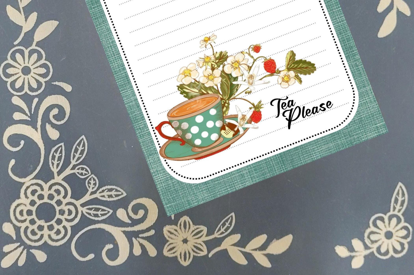 Personalized "Tea Please" Tea Cup Notepad | Custom Teal Stationery