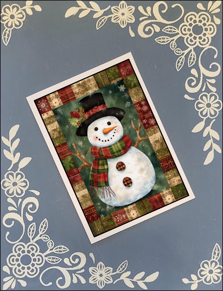 Christmas Snowman Greeting Card Bundle | 10 Pack with Envelopes