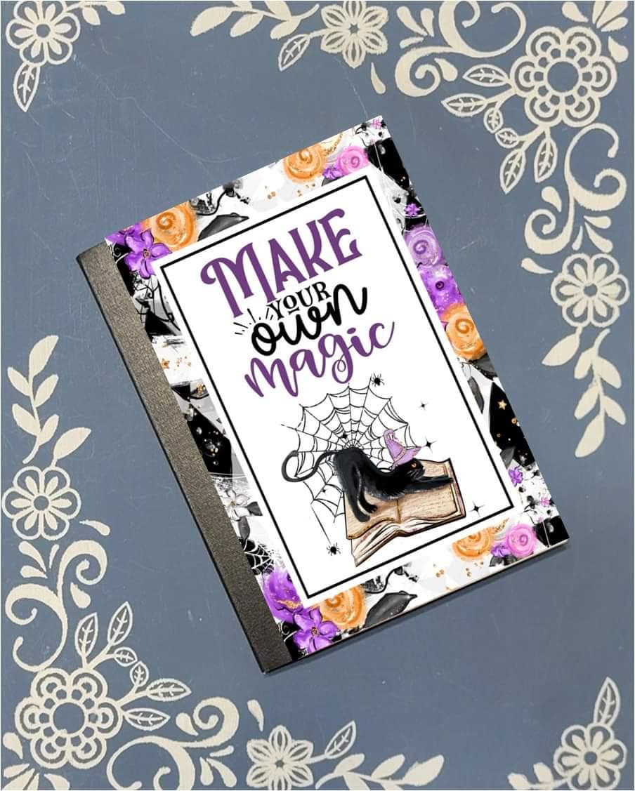Make Your Own Magic, Witch, Halloween, Black Cat, Covered Notebook