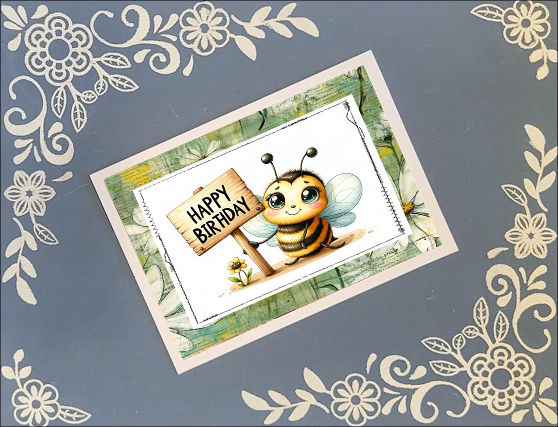 Bumble Bee Happy Birthday Greeting Card Bundle, 5x7 with Envelopes