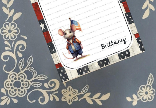 Personalized USA Mouse 2, American Flag, Notepad Stationery