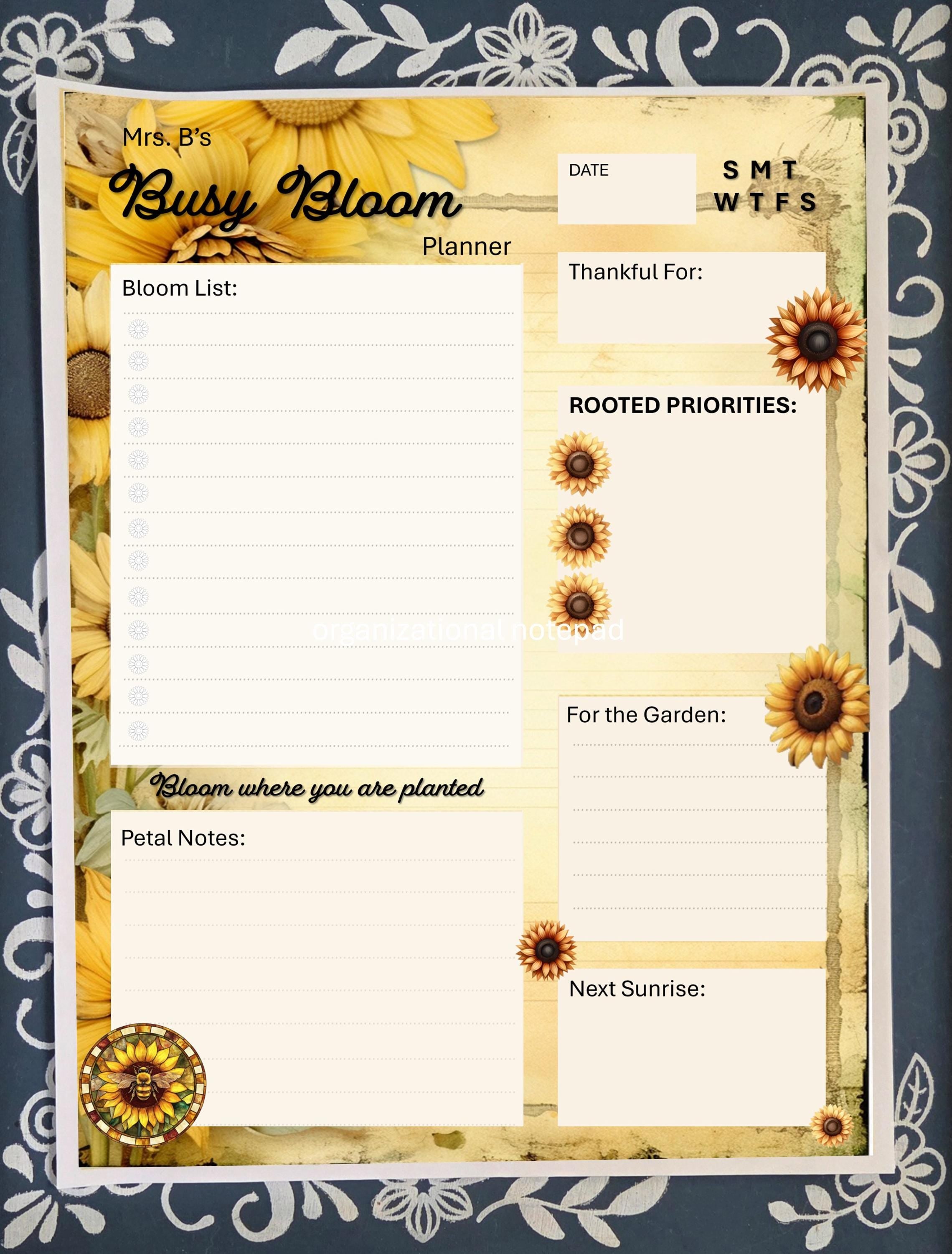 The Busy Bloom Planner Pad – Daily Tear Away Notepad, 8.5x11 To-Do List, Schedule & Goal Tracker, Cute Sunflower Stationery