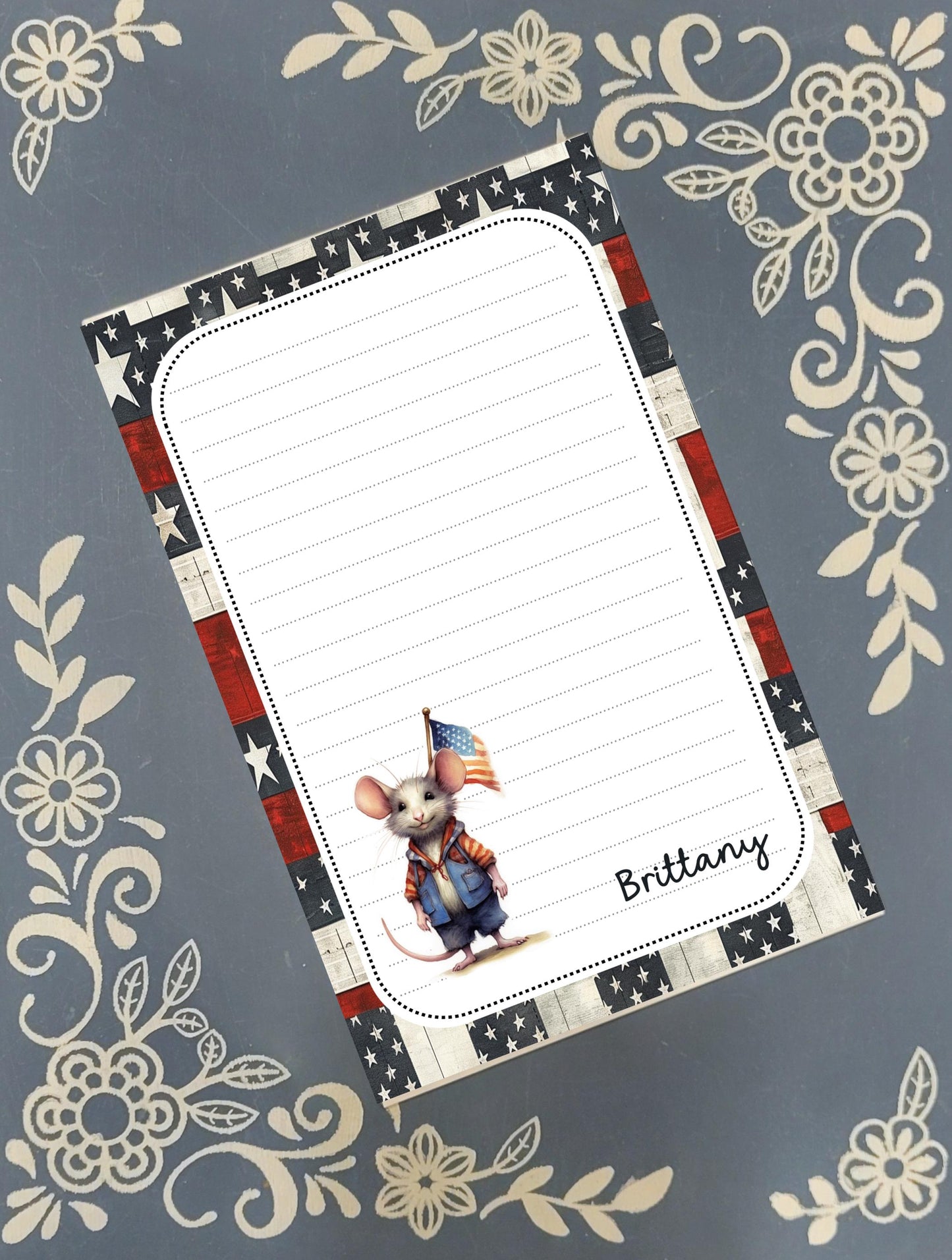 Personalized USA Mouse 2, American Flag, Notepad Stationery