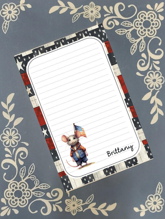 Personalized USA Mouse 2, American Flag, Notepad Stationery