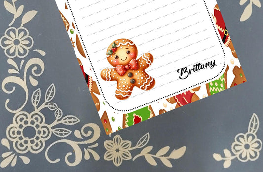 Personalized Gingerbread, Gingerbread Man, Gingerbread Cookie, Christmas, Winter, Holiday, Notepad Stationery