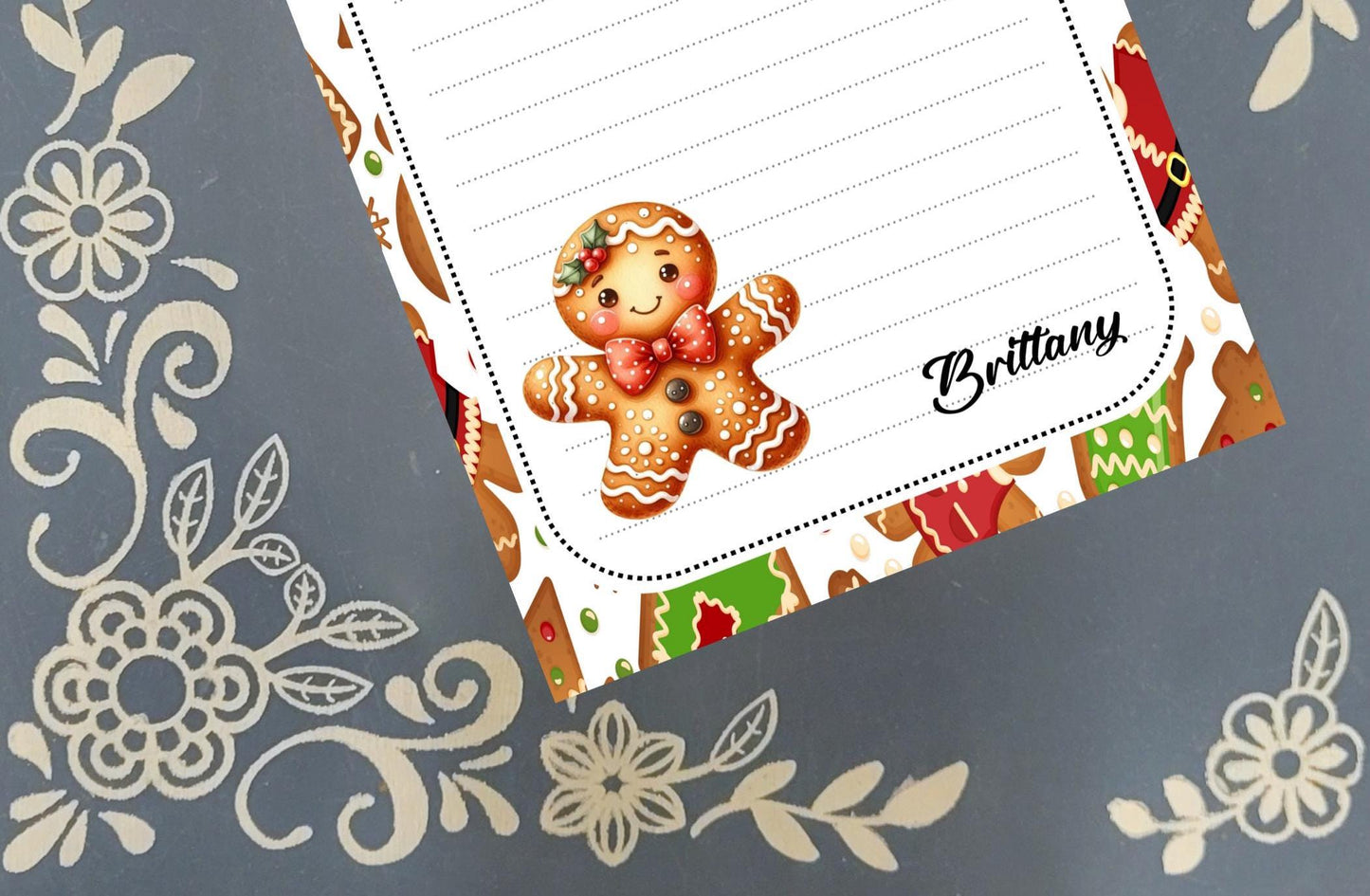 Personalized Gingerbread, Gingerbread Man, Gingerbread Cookie, Christmas, Winter, Holiday, Notepad Stationery