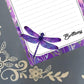 Personalized Dragonfly, Purple Floral, Notepad Stationery