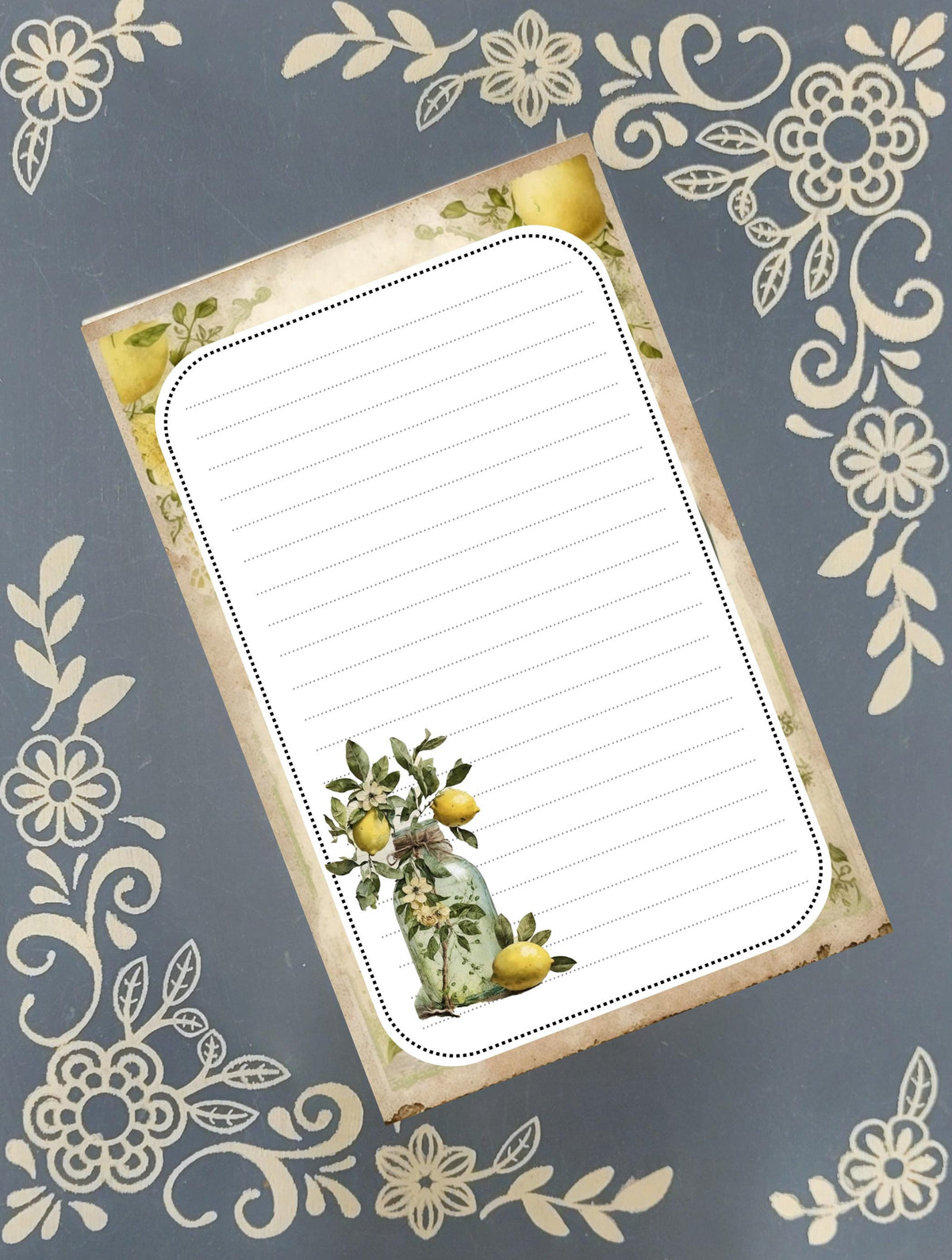 Personalized Lemon Tree Branch in a Mason Jar, Notepad Stationery