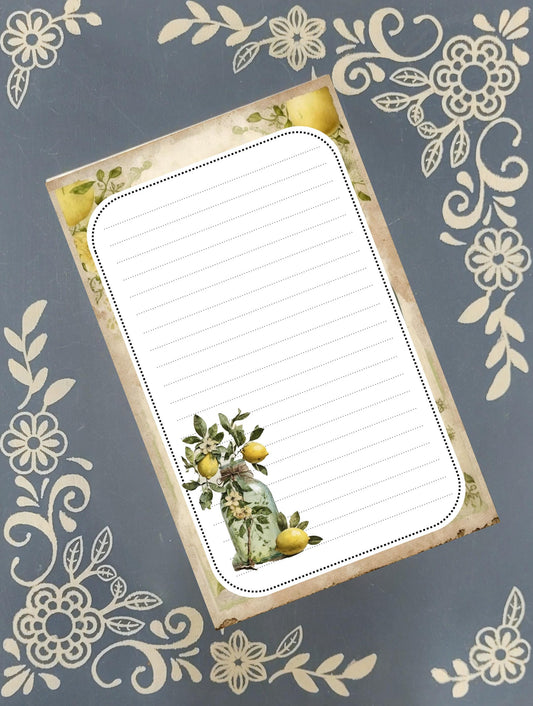Personalized Lemon Tree Branch in a Mason Jar, Notepad Stationery