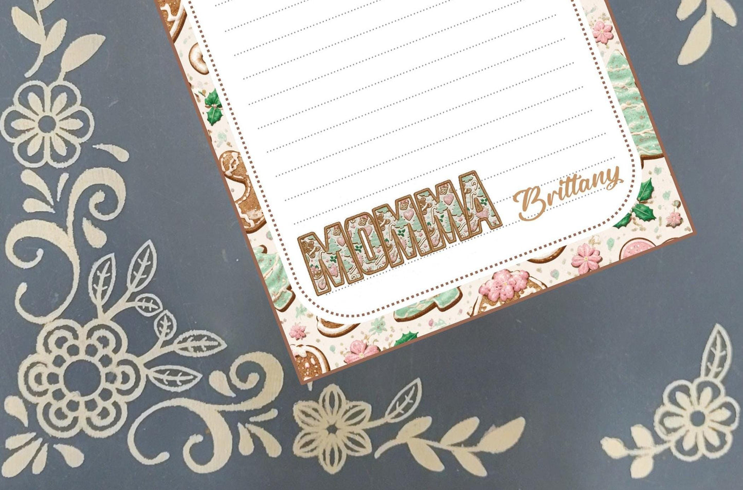 Personalized Momma or Mama Gingerbread, Gingerbread Man, Gingerbread Cookie, Winter, Holiday, Notepad Stationery