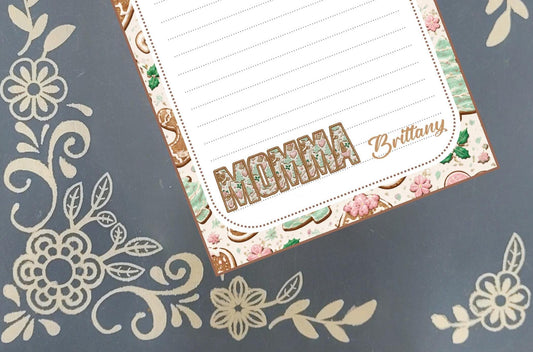 Personalized Momma or Mama Gingerbread, Gingerbread Man, Gingerbread Cookie, Winter, Holiday, Notepad Stationery