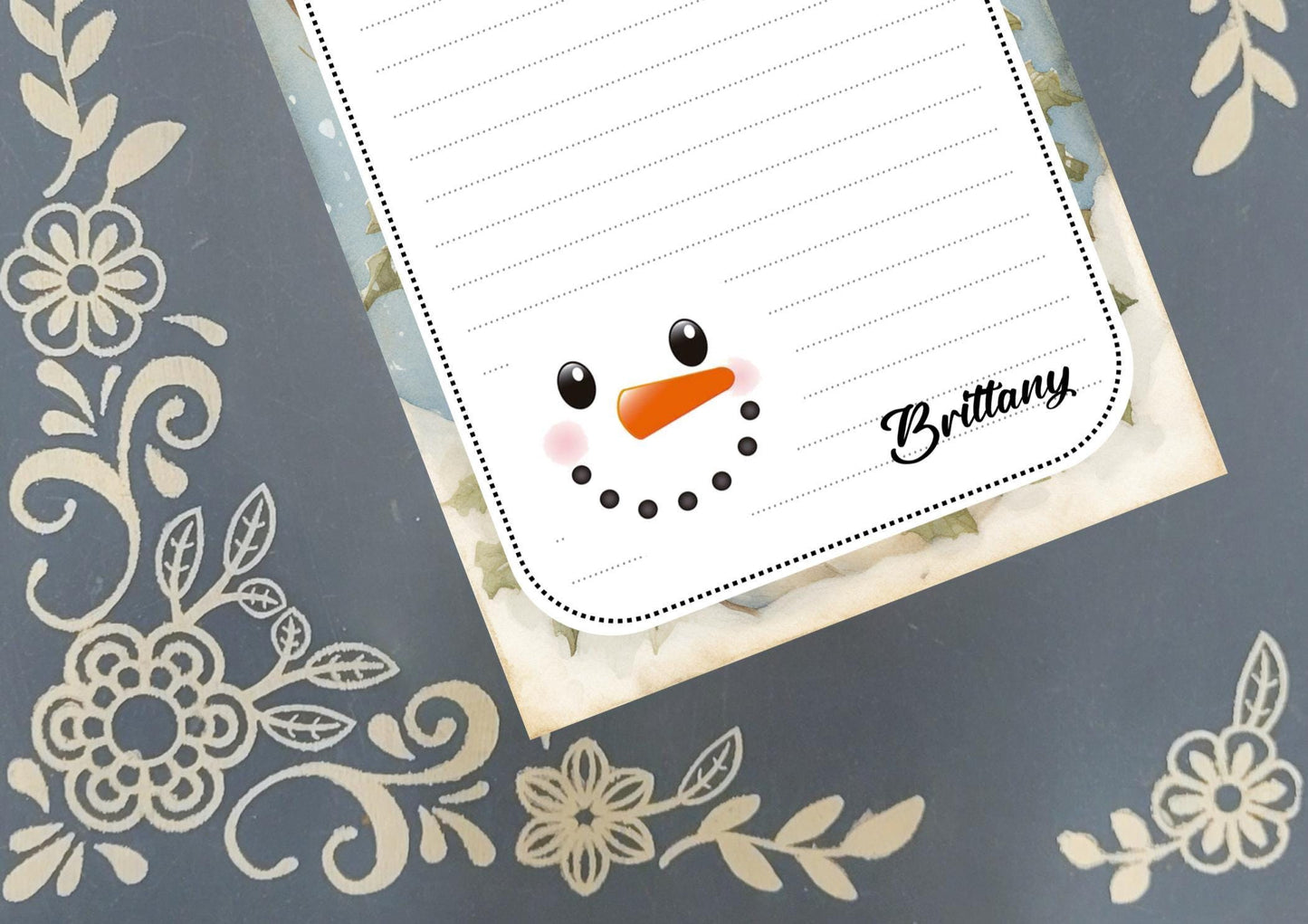Personalized Snowman Face, Winter, Holiday, Christmas, Notepad Stationery