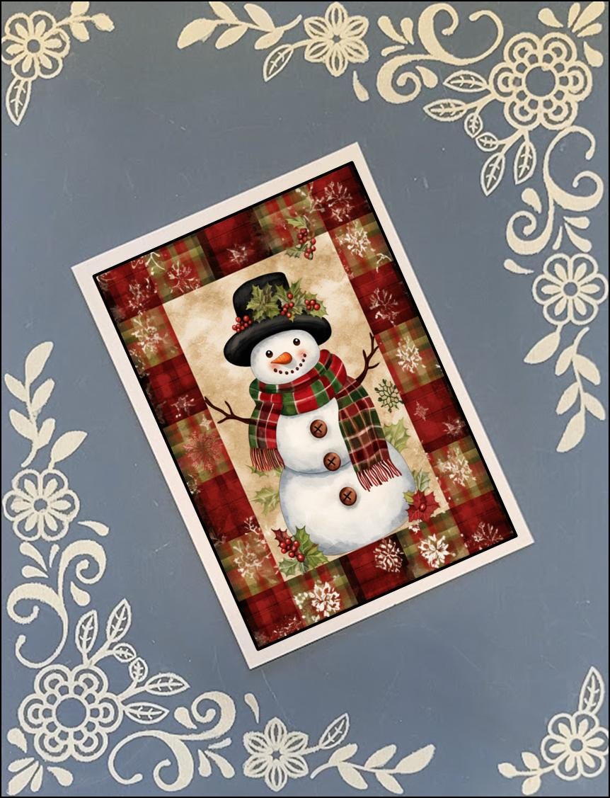 Christmas Snowman Greeting Card Bundle | 10 Pack with Envelopes