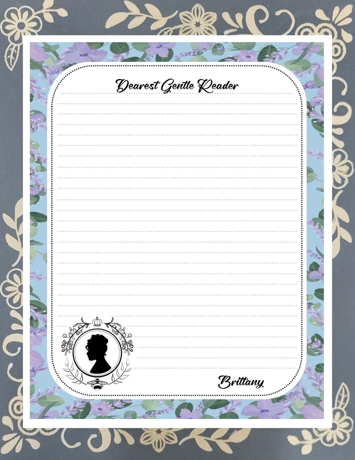Personalized Dearest Gentle Reader Blue, Stationery Kit, Letter Writing Set, Snail Mail, Pen Pal
